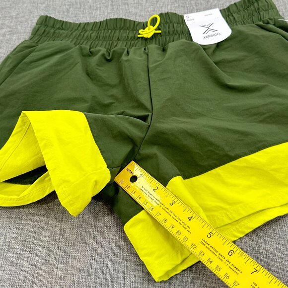 NEW! Xersion Workout Sport Shorts Green Yellow High Rise Small Quick Dry Stretch - Picture 5 of 12